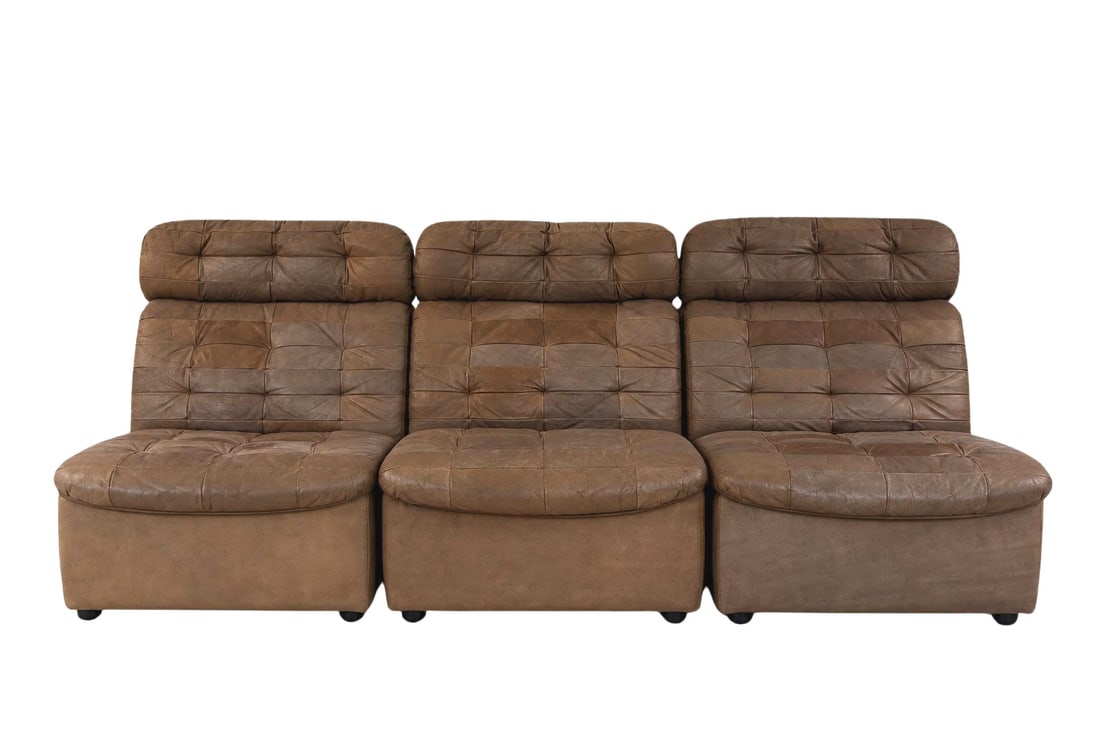 VINTAGE PATCHWORK LEATHER MODULAR SOFA, 1970s (1 of 18)