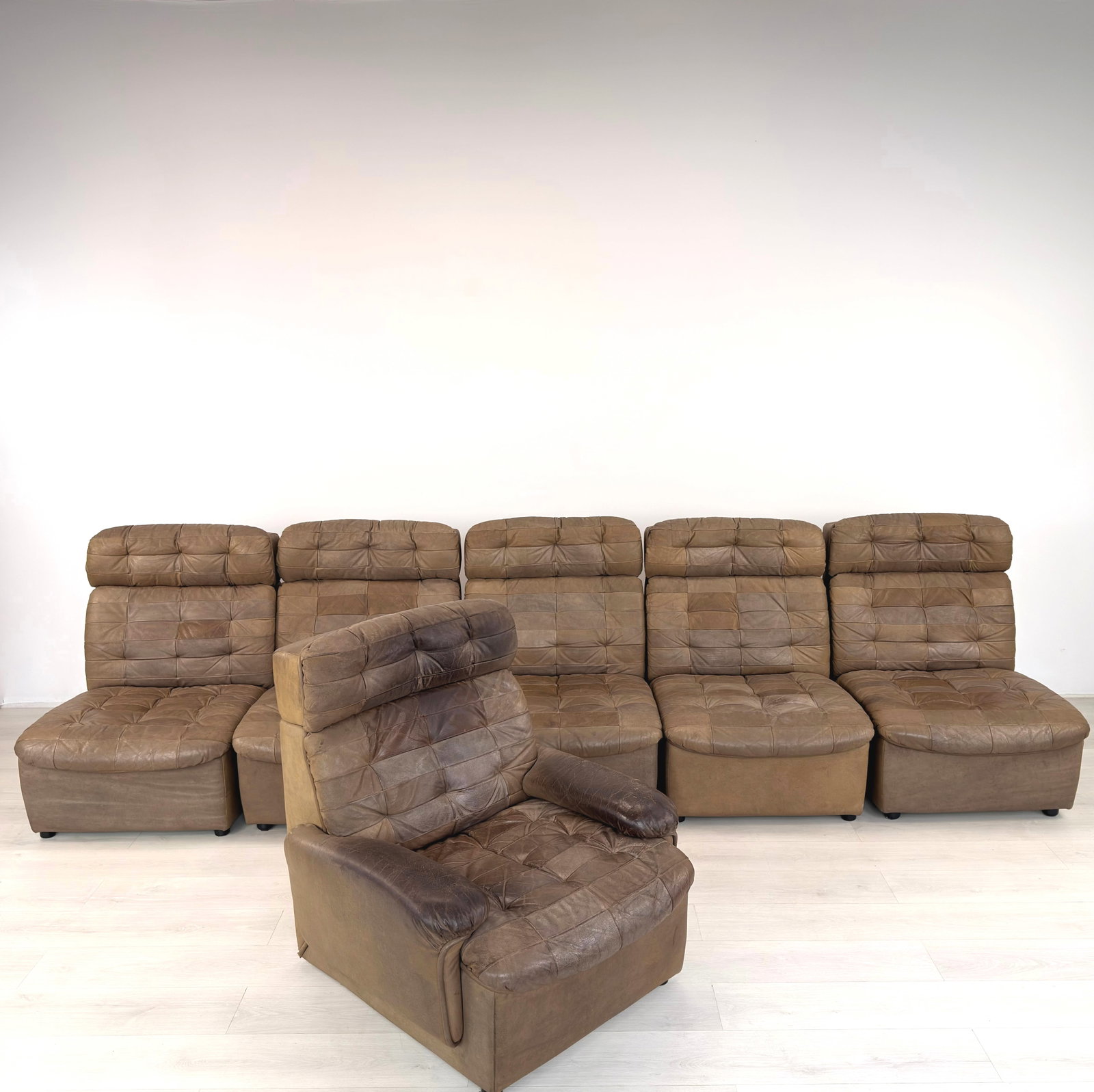 VINTAGE PATCHWORK LEATHER MODULAR SOFA, 1970s - 15