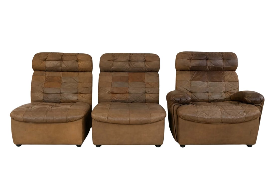 VINTAGE PATCHWORK LEATHER MODULAR SOFA, 1970s (1 of 15)