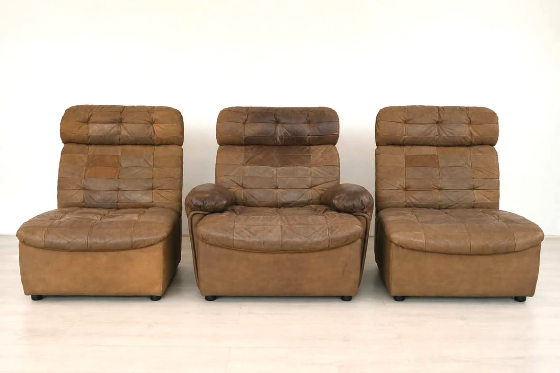 VINTAGE PATCHWORK LEATHER MODULAR SOFA, 1970s - 2