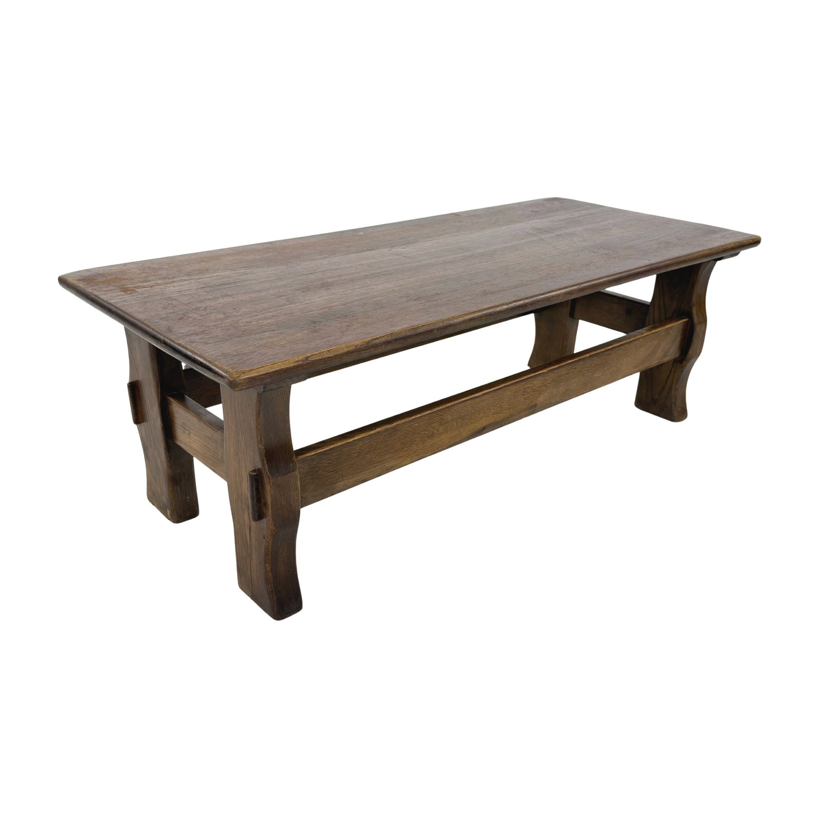 DUTCH BRUTALIST COFFEE TABLE: Dimensions: H 17.5” x W 51” x D 22.7”. Vintage Dutch Brutalist rectangular oak coffee table.