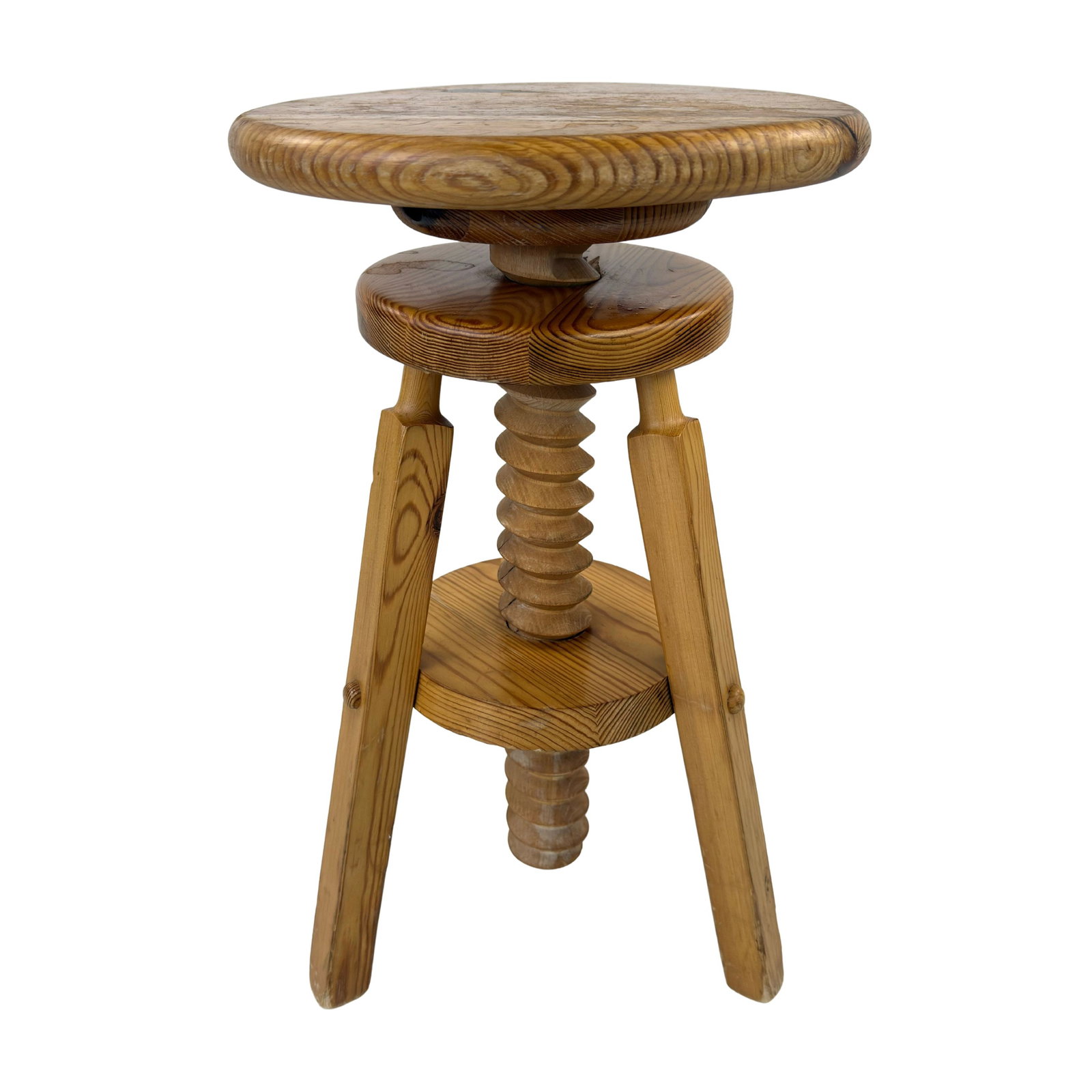SCANDINAVIAN ARCHITECT STOOL: Dimensions: H 20.3” x W 12”. Vintage Scandinavian architect adjustable pine stool, 1960s.