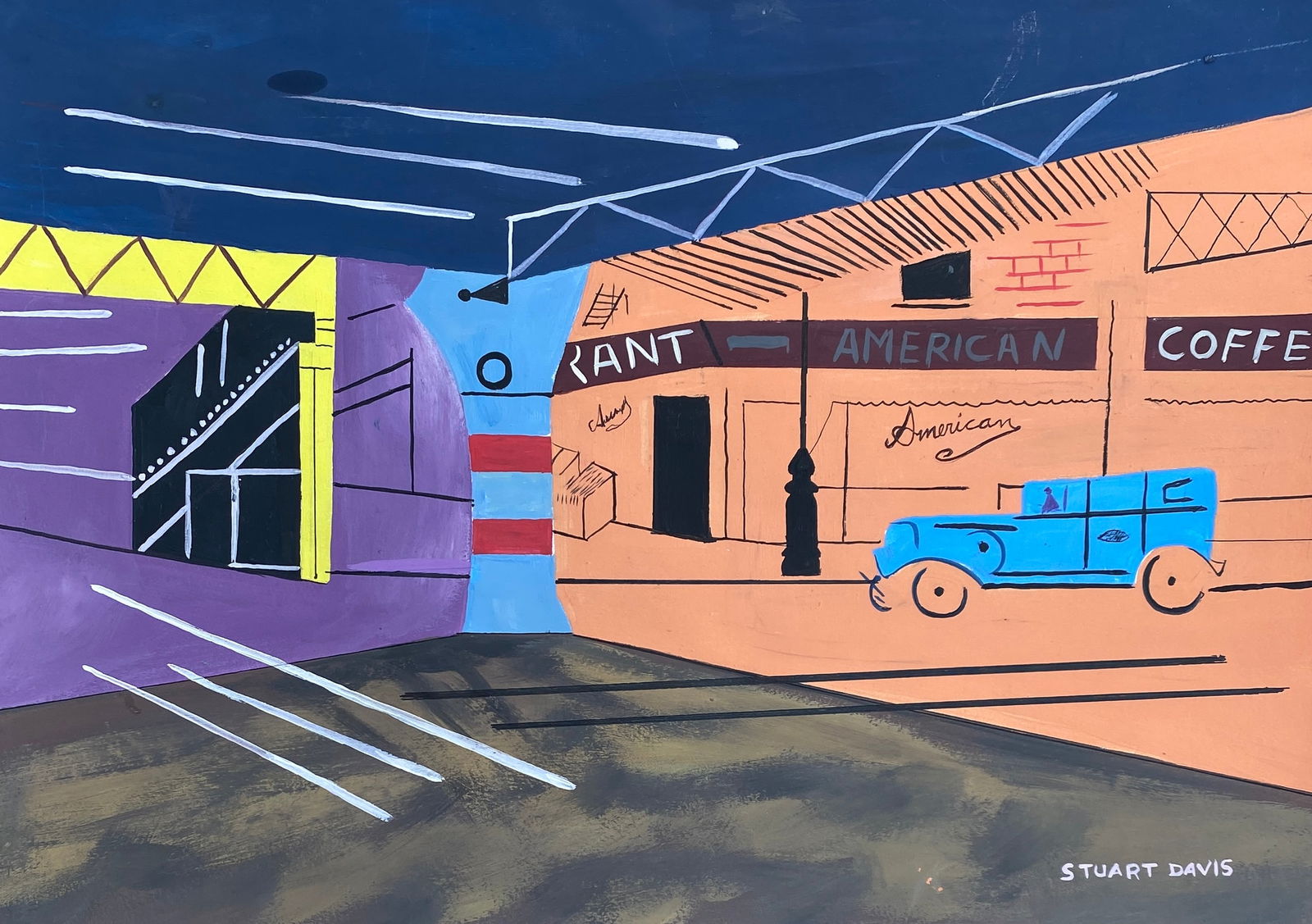 Stuart Davis Gouache On Paper "in the style of": This lot consists of a hand painted Gouache on Paper rendered in the style of the American painter Edward Stuart Davis. Edward Stuart Davis was an early American modernist painter. He was well known f