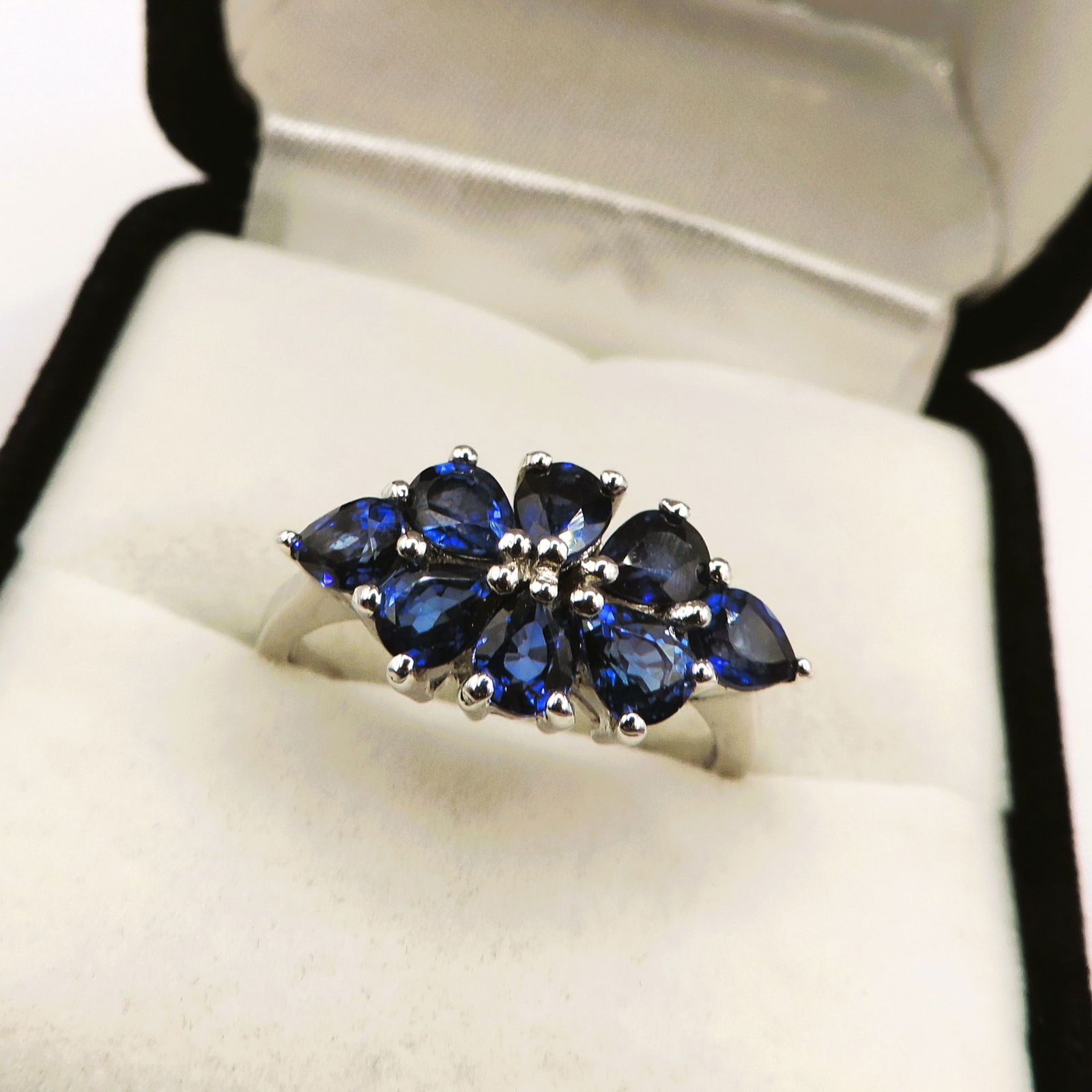 Sterling Silver Sapphire & Diamond Ring New with Gift Pouch. A lovely ring in sterling silver set wi (1 of 4)