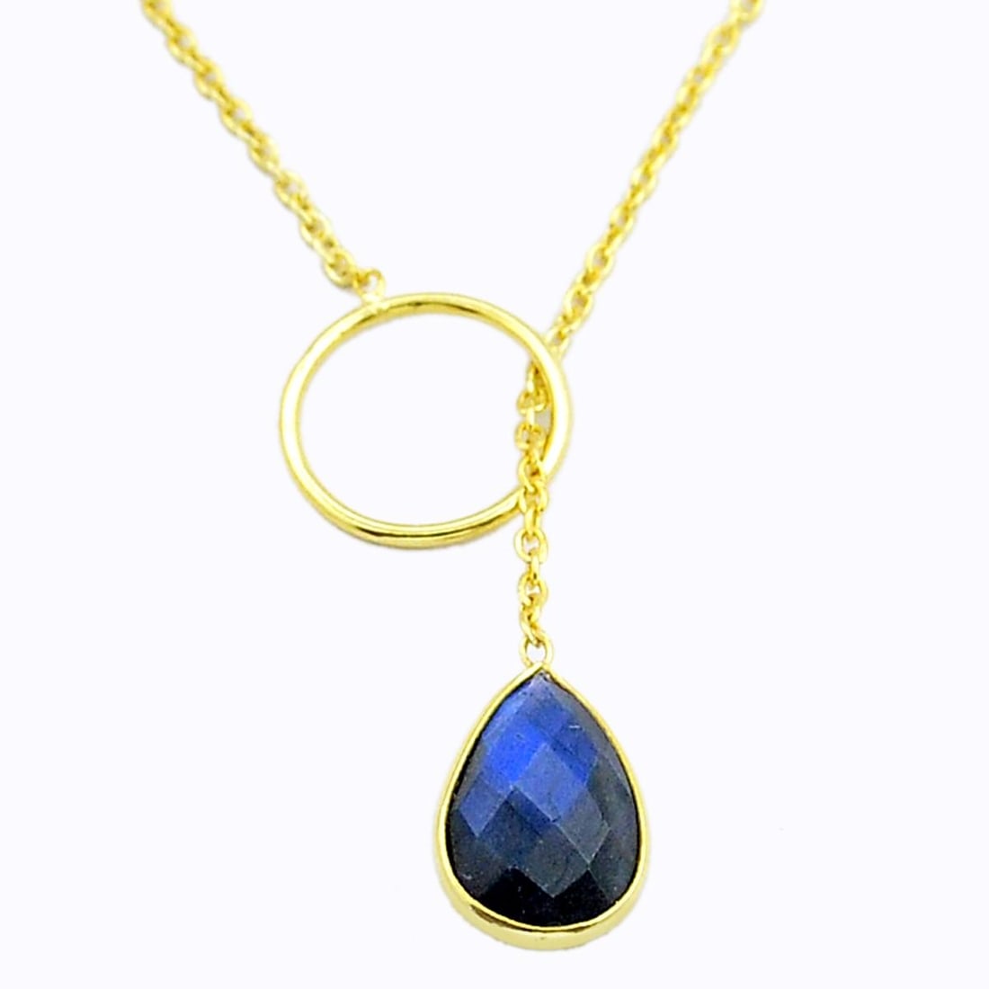A gold on 925 silver necklace set with faceted labradorite.: A gold on 925 silver necklace set with faceted labradorite.