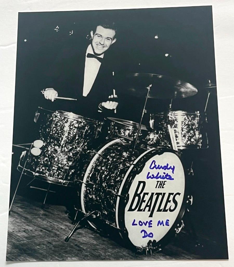 Beatles: Andy White Signed 8" x 10“ Photo w/ "Love Me Do” Inscription (Third Party Guara: Black and white 8” x 10” photo of the Beatles drummer signed in blue felt tip marker by Andy White, who adds, "Love Me Do." In fine condition. Andy was the drummer on the Beatles firs