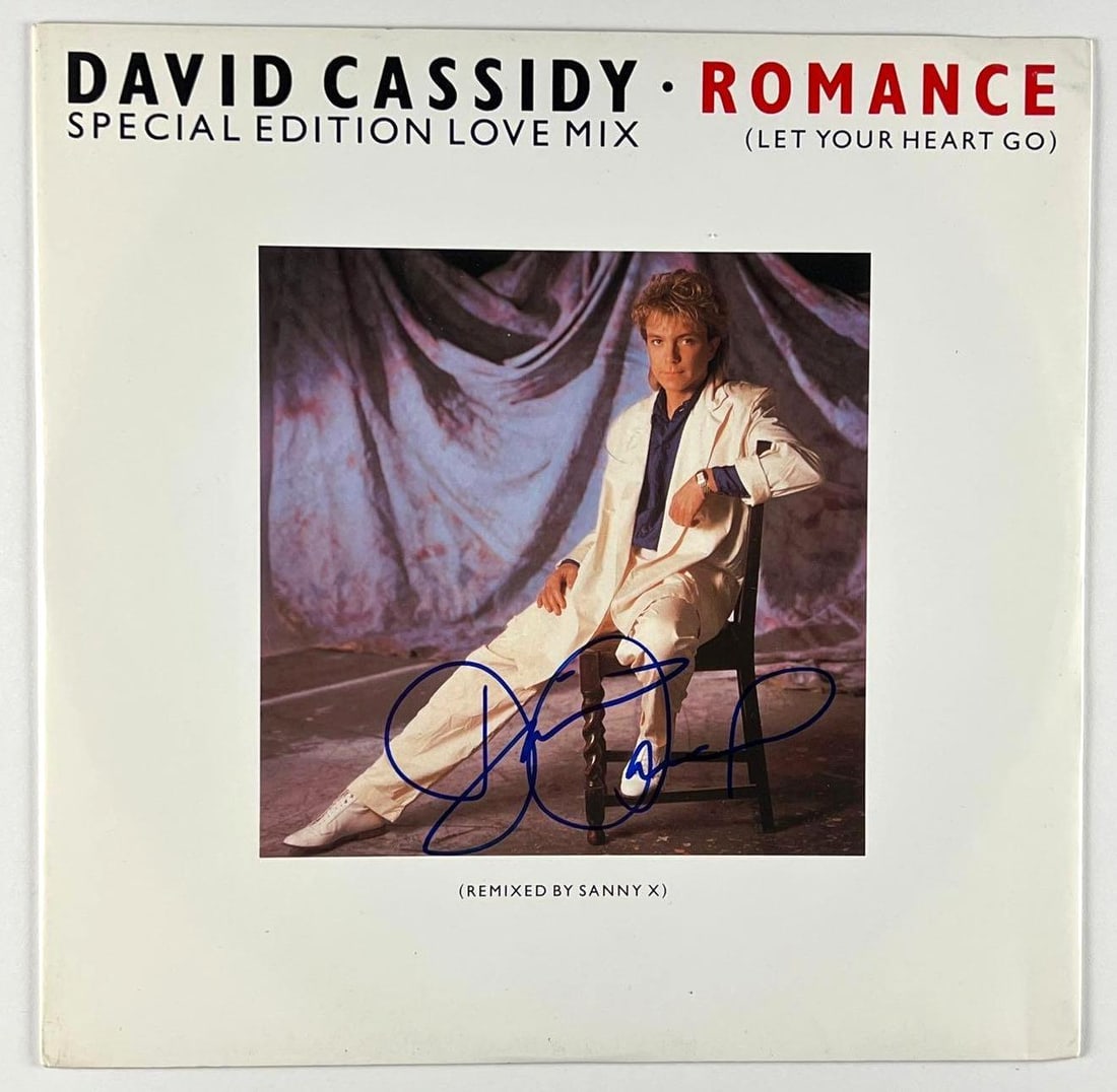 David Cassidy In-Person Signed "Romance Let Your Heart Go)" 12" Record (Beckett/BAS Authentication): “Romance (Let Your Heart Go)” album signed on the cover in blue felt tip marker by David Cassidy. In fine condition. Record is included. Accompanied by a Beckett/BAS cert. Obtain
