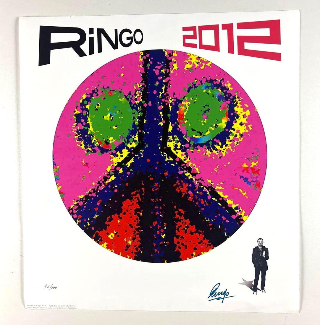 Beatles: Ringo Starr Signed "2012" Lithograph (#92/100) Framed (Third Party Guaranteed): Limited edition 16.5" x 17.75" color lithograph...