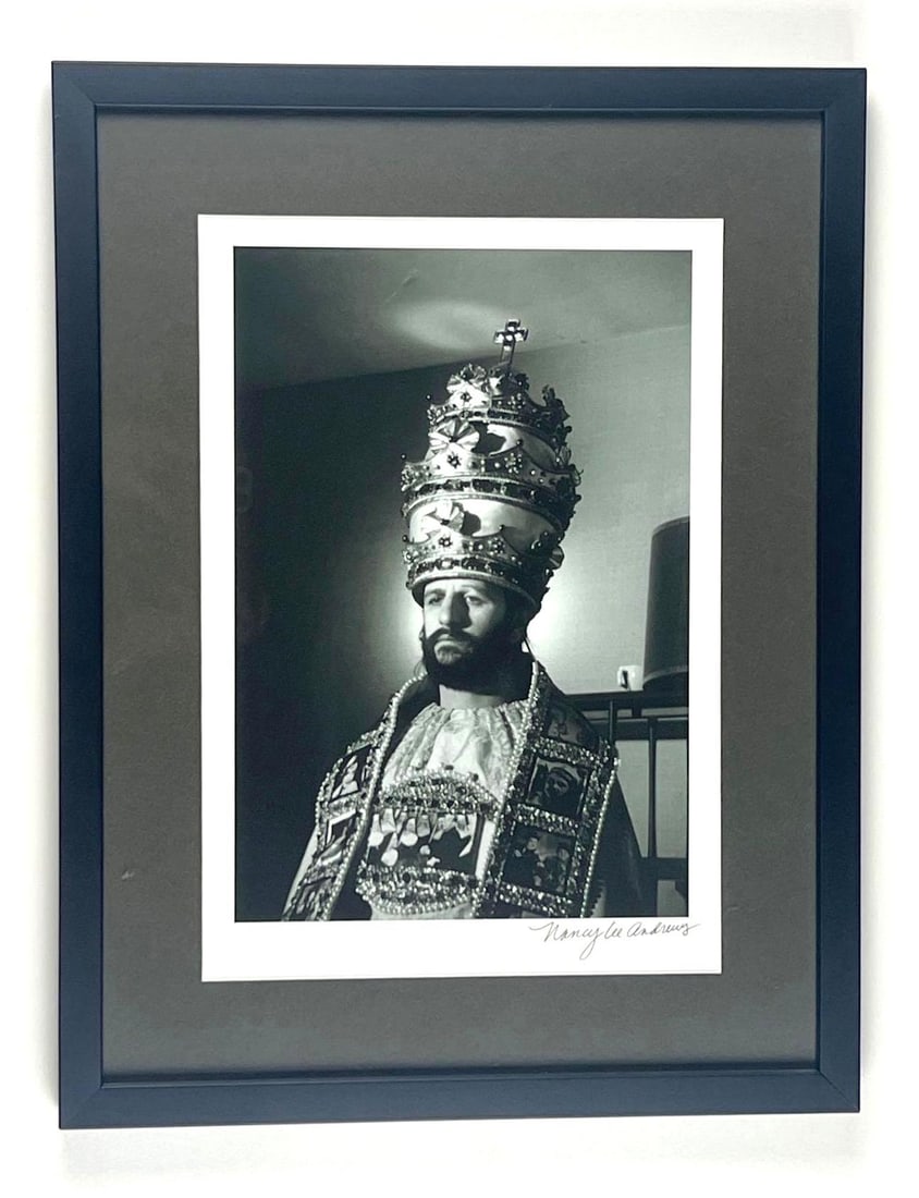 Beatles: Nancy Lee Andrews Signed Ringo Starr Photo Framed: Framed black-and-white photograph of Ringo Star...