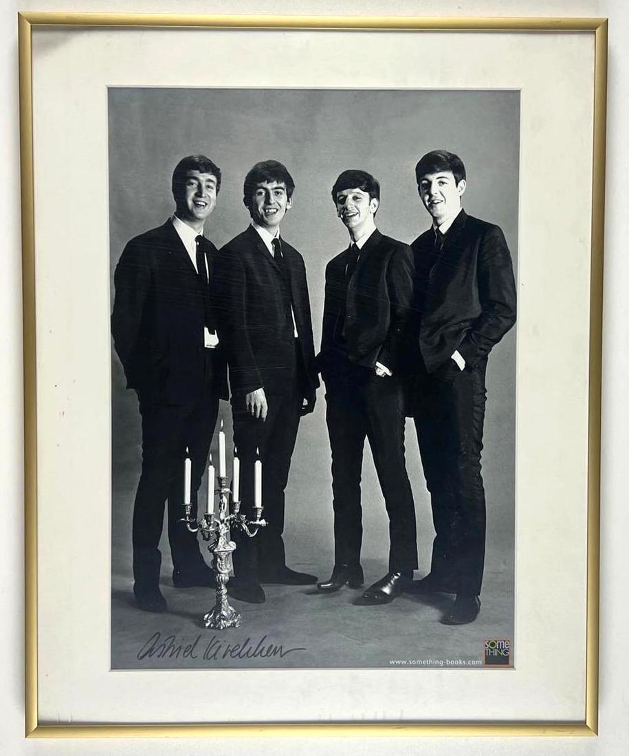 Beatles: Astrid Kirchherr Signed Print Framed (Third Party Guaranteed): Framed Beatles black-and-white print, signed by...