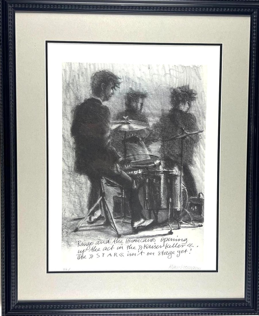 Beatles: Klaus Voormann Signed Ringo Lithograph Framed (Third Party Guaranteed): Limited edition print featuring Ringo Starr, si...