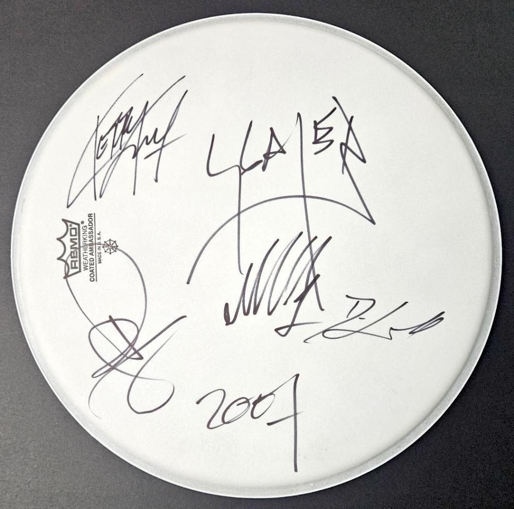 Slayer In-Person Group Signed Drumhead (4 Sigs) (Third Party Guaranteed) (1 of 1)