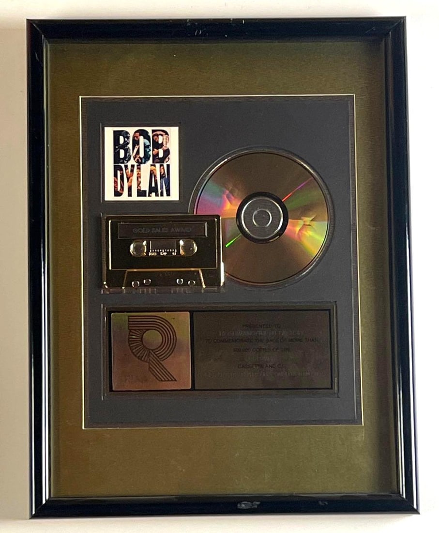 Bob Dylan "30th Anniversary Concert Celebration" RIAA Gold Award to The Hit Factory: This is an RIAA Certified Gold Sales Award presented to Ed Germano and The Hit Factory to commemorate the sale of more than 500,000 copies of Bob Dylan: 30th Anniversary Concert Celebration 