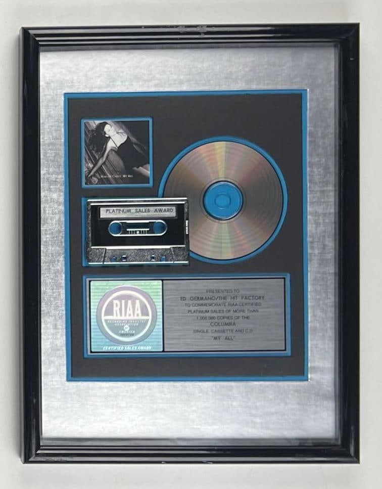 Mariah Carey “My All” RIAA Platinum Single Sales Award Presented to The Hit Factory (1 of 2)