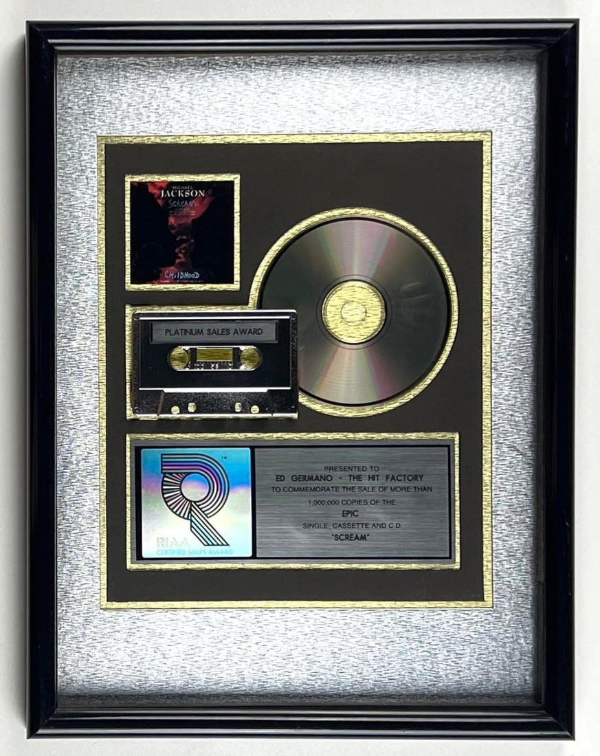 Michael Jackson “Scream” RIAA Platinum Album Sales Award Presented to The Hit Factory (1 of 3)