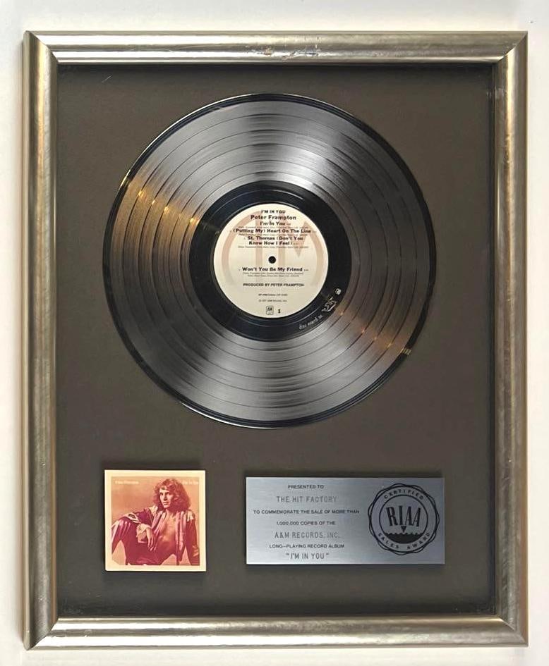 Peter Frampton "I'm In You" RIAA Platinum Album Sales Award Presented to The Hit Factory (1 of 2)