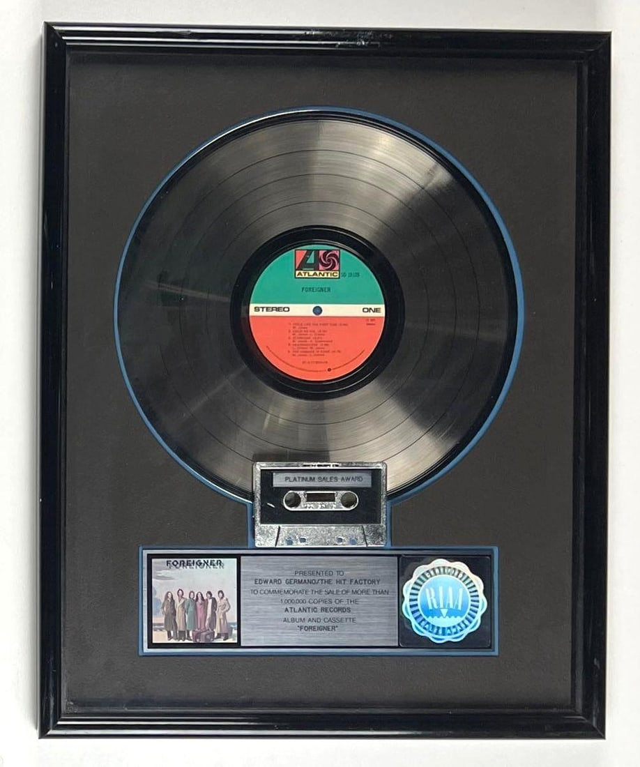Foreigner "Foreigner" RIAA Platinum Album Sales Award Presented to The Hit Factory (1 of 2)