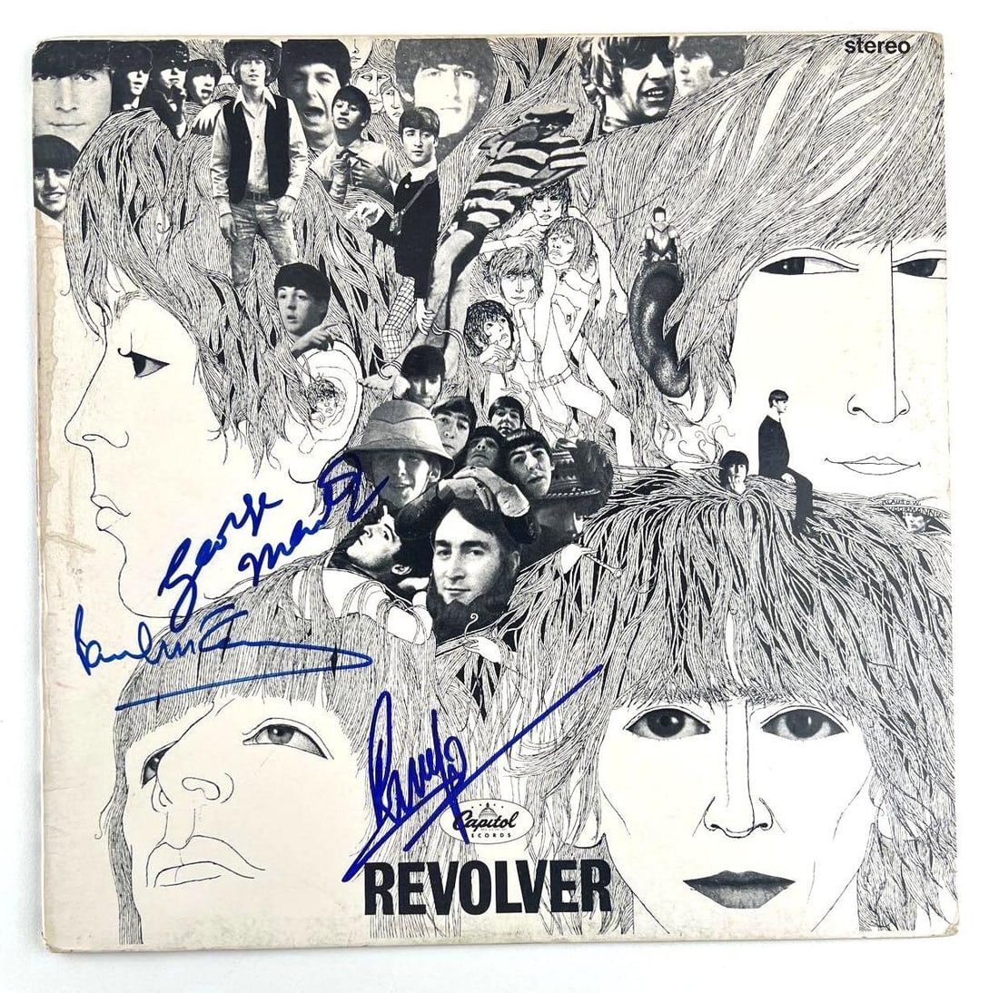 The Beatles: McCartney, Starr & Martin Signed "Revolver" Album (3 Sigs) (Beckett/BAS Authentication): Rare “Revolver” album nicely signed on the cover in blue felt tip marker by: Paul McCartney, Ringo Starr, and George Martin. In fine condition. The record is not included. Accompanied by a