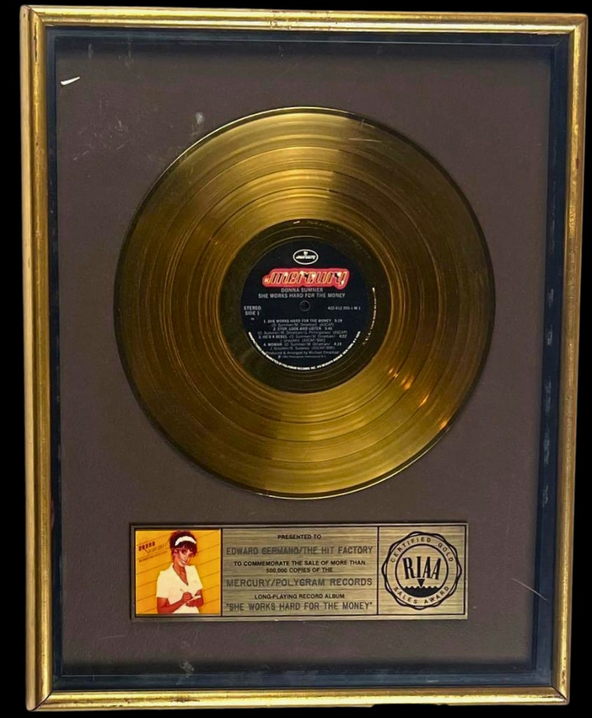 Donna Summer "She Works Hard for the Money" RIAA Gold Album Sales Award Presented to The Hit Factory (1 of 2)