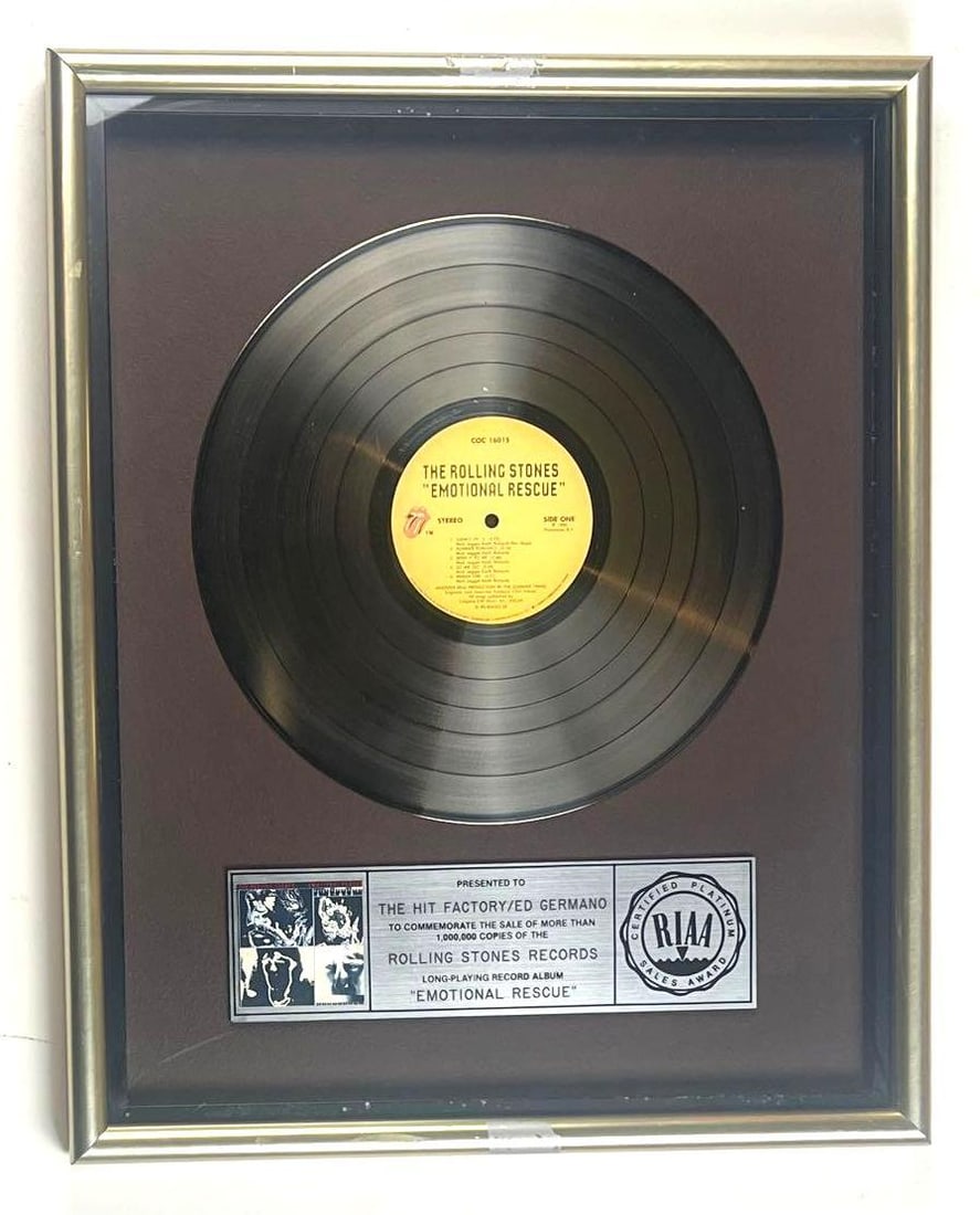 The Rolling Stones "Emotional Rescue" RIAA Platinum Album Sales Award Presented to The Hit Factory (1 of 2)