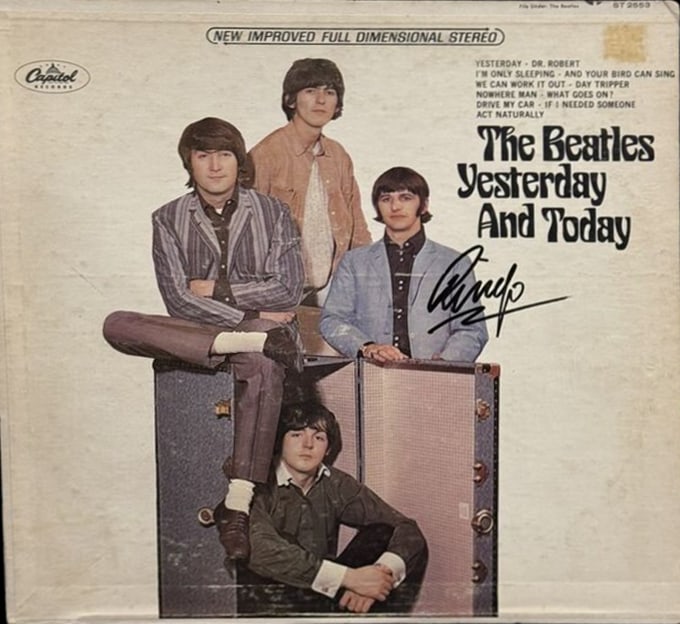 The Beatles: Ringo Starr Signed "Yesterday and Today" Album (JSA Auto Grade MINT 9): "Yesterday and Today" album signed on the cover in black felt tip marker by legendary Beatles drummer Ringo Starr. The record is included. The autograph has been authenticated by JSA, graded a MI