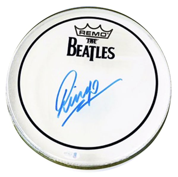 The Beatles: Ringo Starr Signed 10" Remo Drumhead (Beckett/BAS): White Remo 10" drumhead featuring The Beatles logo, signed in blue felt-tip marker by member Ringo Starr.In fine condition.Accompanied by a Beckett Certificate of Authenticity.