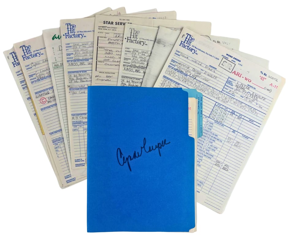 Cyndi Lauper Hit Factory Recording Archive of Original Studio Documents (1 of 5)