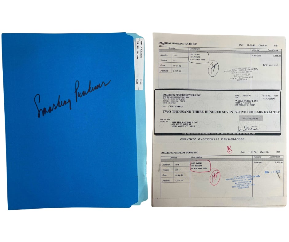 Smashing Pumpkins "Tonight, Tonight" Hit Factory Original Studio Documents (1 of 5)