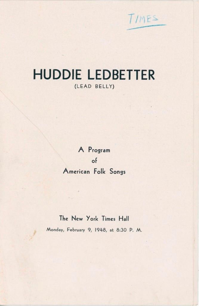 Huddie "Lead Belly" Ledbetter Original 1948 Times Hall Program and Full Set List (1 of 4)