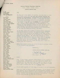 Huddie “Lead Belly” Ledbetter (1949) Two-Page Concert Tour Letter Referencing Segregatio: Rare typed two-page letter on Lucius Pryor Concert Service letterhead, dated April 22, 1949 and measuring 11" x 8.25", related to the final months of legendary blues musician Huddie &#8220;Lead Belly&