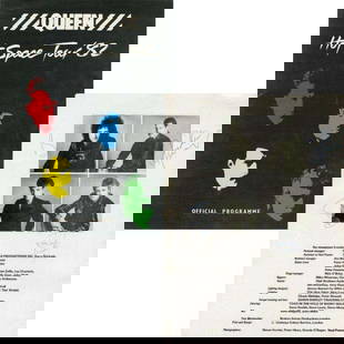 Queen Fully Group Signed "Hot Space Tour '82" Concert Program Page (4 Sigs) (Tracks COA): Official concert programme measuring 9.5" x 13.2" from the UK leg of Queen&#8217;s 1982 Hot Space tour, autographed on the first inside page by all four members of Queen in blue ballpoint pen. The sig