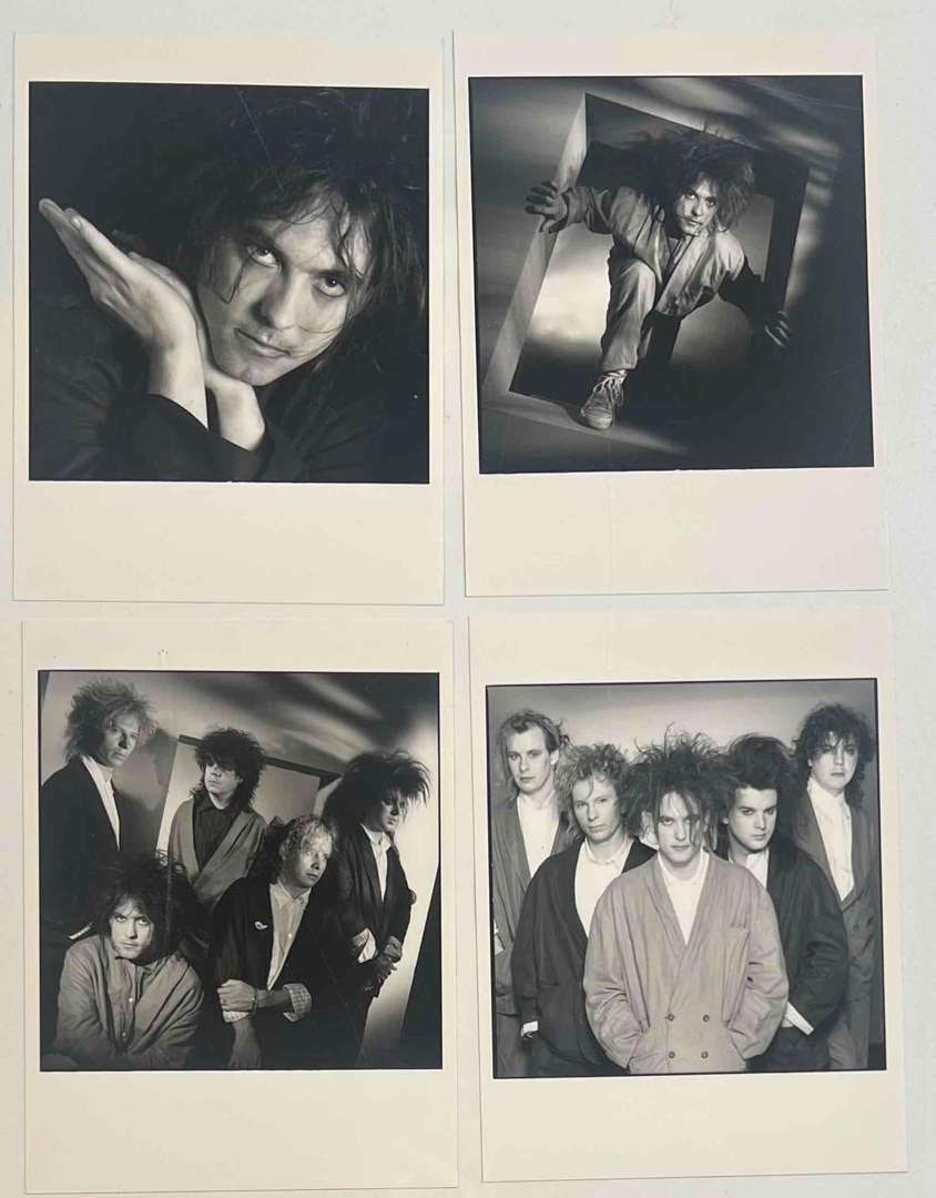 The Cure Vintage Original Photos Lot of (4) by Paul Cox (London Features International): Group of four vintage original glossy 8" x 6" black and white Type 1 photographs of The Cure, including two dynamic studio portraits of frontman Robert Smith and two group images of the full band. Eac