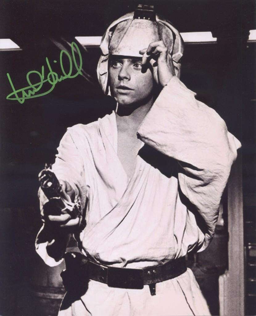 Star Wars: Mark Hamill Signed 10" x 8" Photo as Luke Skywalker “A New Hope” (BAS): Classic black and white 10" x 8" photo of Mark Hamill as Luke Skywalker in Star Wars: A New Hope, boldly signed in green paint pen by Hamill. In fine condition. Authenticated by Beckett/BAS. A powerfu