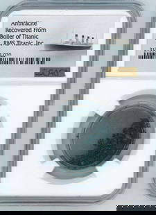 RMS Titanic Recovered Anthracite Coal (CAG): Encapsulated piece of anthracite coal, recovered in 1994 from the wreck of the R.M.S. Titanic during an official Titanic Research and Recovery Expedition by RMS Titanic Inc. and IFREMER. Coal was reco