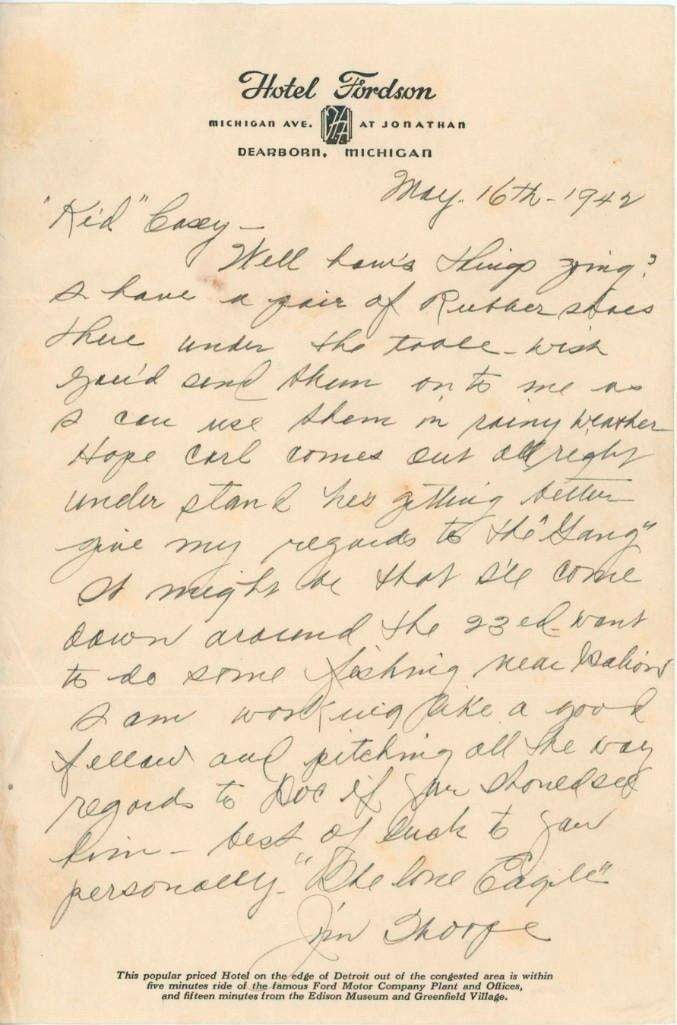 Jim Thorpe Handwritten & Signed Letter on Hotel Fordson Letterhead (PSA Authentication) (1 of 2)