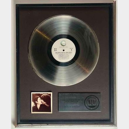 John Lennon & Yoko Ono "Double Fantasy" RIAA Platinum Sales Award Presented to Ed Germano (1 of 3)