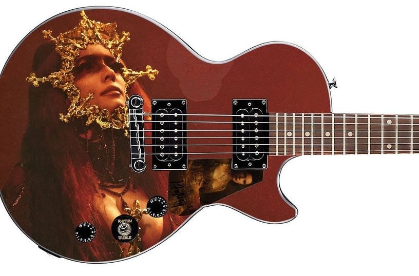 Halsey Graphics Epiphone Les Paul-Style w/ Custom-Made Signed Pickguard (REAL Authentication): Halsey graphics Epiphone Les Paul-style guitar signed on the custom-made pickguard in black felt tip marker by musician Halsey. Measuring 39” x 13” 1.75” and in fine condition. Accom