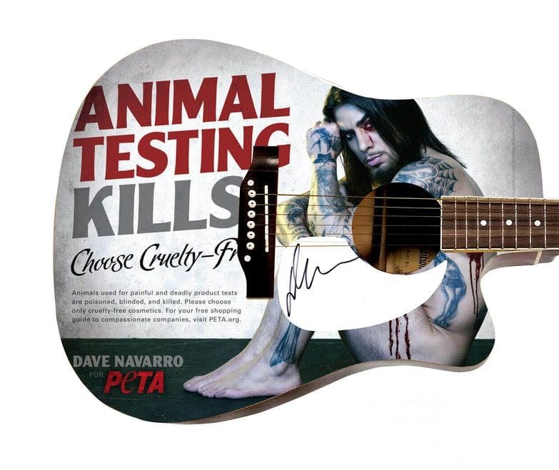 Jane's Addiction: Dave Navarro Graphics Acoustic Guitar w/ Custom-Made Signed Pickguard (REAL Auth.): Dave Navarro graphics acoustic guitar signed on the custom-made pickguard in black felt tip marker by Jane’s Addiction guitarist Dave Navarro. Measuring 48” x 20” x 6” and