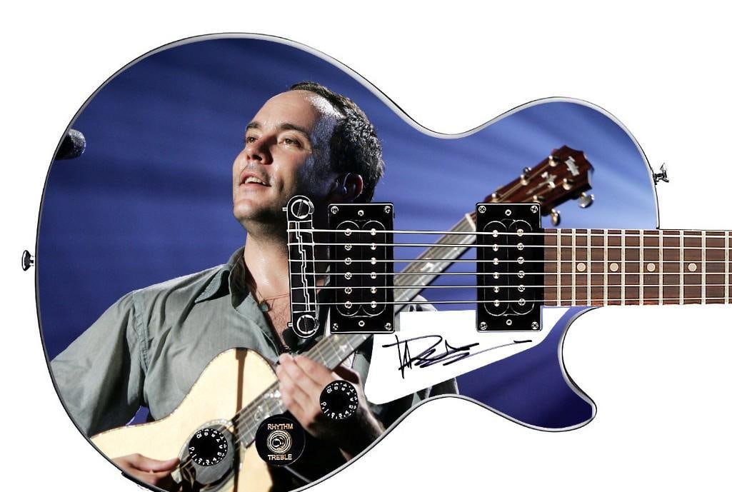 Dave Matthews Graphics Epiphone Les Paul-Style Guitar w/ Custom-Made Signed Pickguard (REAL Auth.): Dave Matthews graphics Epiphone Les Paul-style guitar signed on the custom-made pickguard in black felt tip marker by musician Dave Matthews. Measuring 39” x 13” x 1.75” and in fine