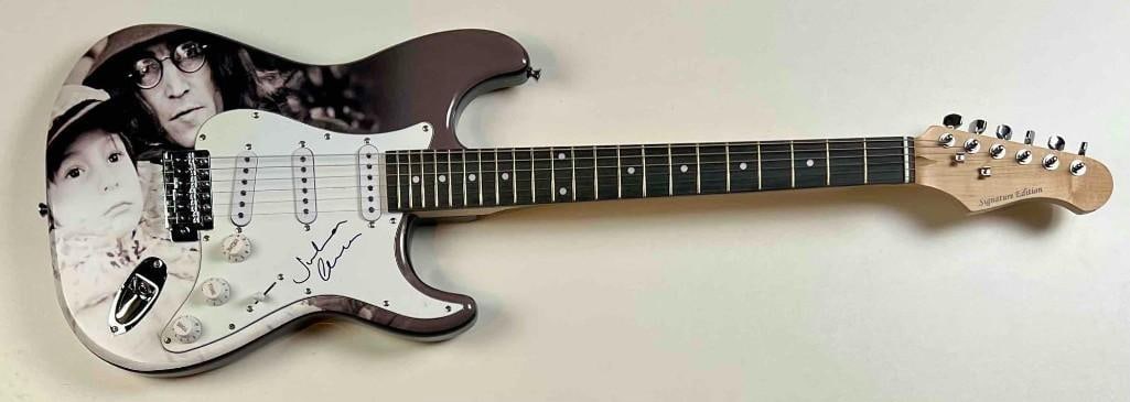 John Lennon: Julian Lennon Signed Custom John Lennon Themed Guitar (JSA) (1 of 3)