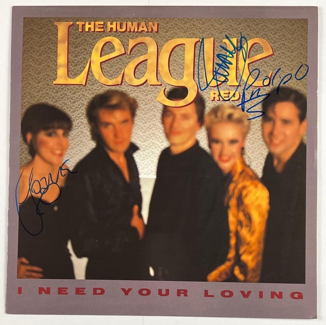 Human League Group Signed "I Need Your Loving" EP Album (3 Sigs) (JSA Authentication): "I Need Your Loving" EP album signed on the cover in blue felt tip marker by Human League band members Susan Ann Sulley, Philip Oakey, and Joanne Catherall. In fine condition. Obtained in-person.