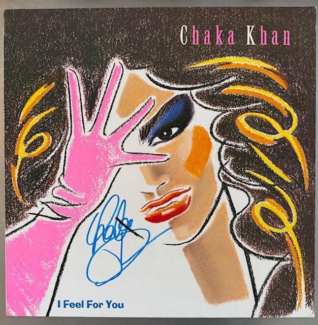 Chaka Khan Signed “I Feel For You” LP Album (JSA Authentication): “I Feel For You” LP album signed on the cover in blue felt tip marker by musician Chaka Khan. Measuring approximately 12” x 12” and in fine condition. Record is included.