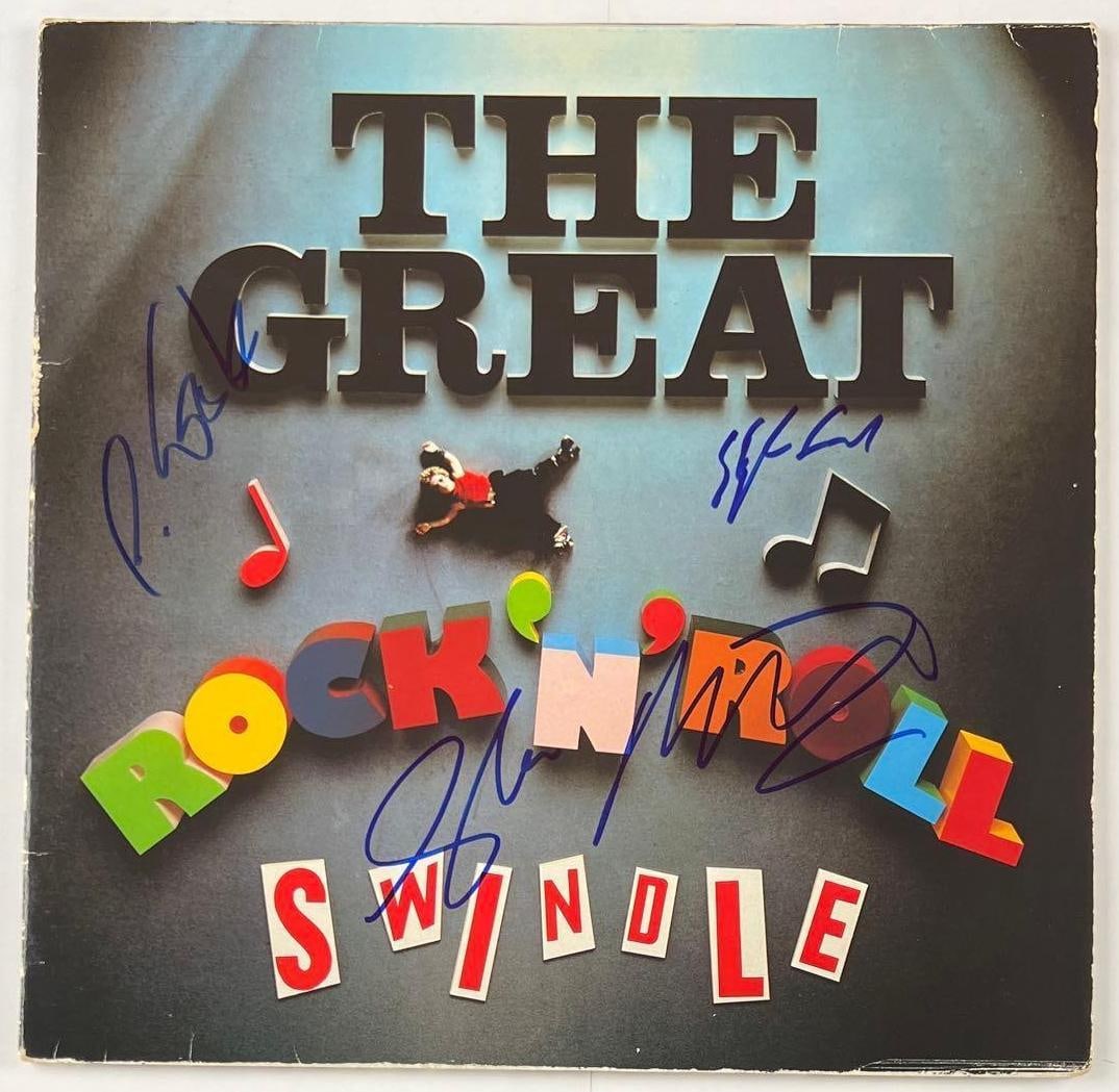 The Sex Pistols Group Signed "The Great Swindle" Album (3 Sigs) (Beckett/BAS Authentication): "The Great Swindle" album signed on the cover in blue felt tip marker by the Sex Pistols band members Glen Matlock, Paul Cook, and Steve Jones. Measuring approximately 12" x 12" and in very good
