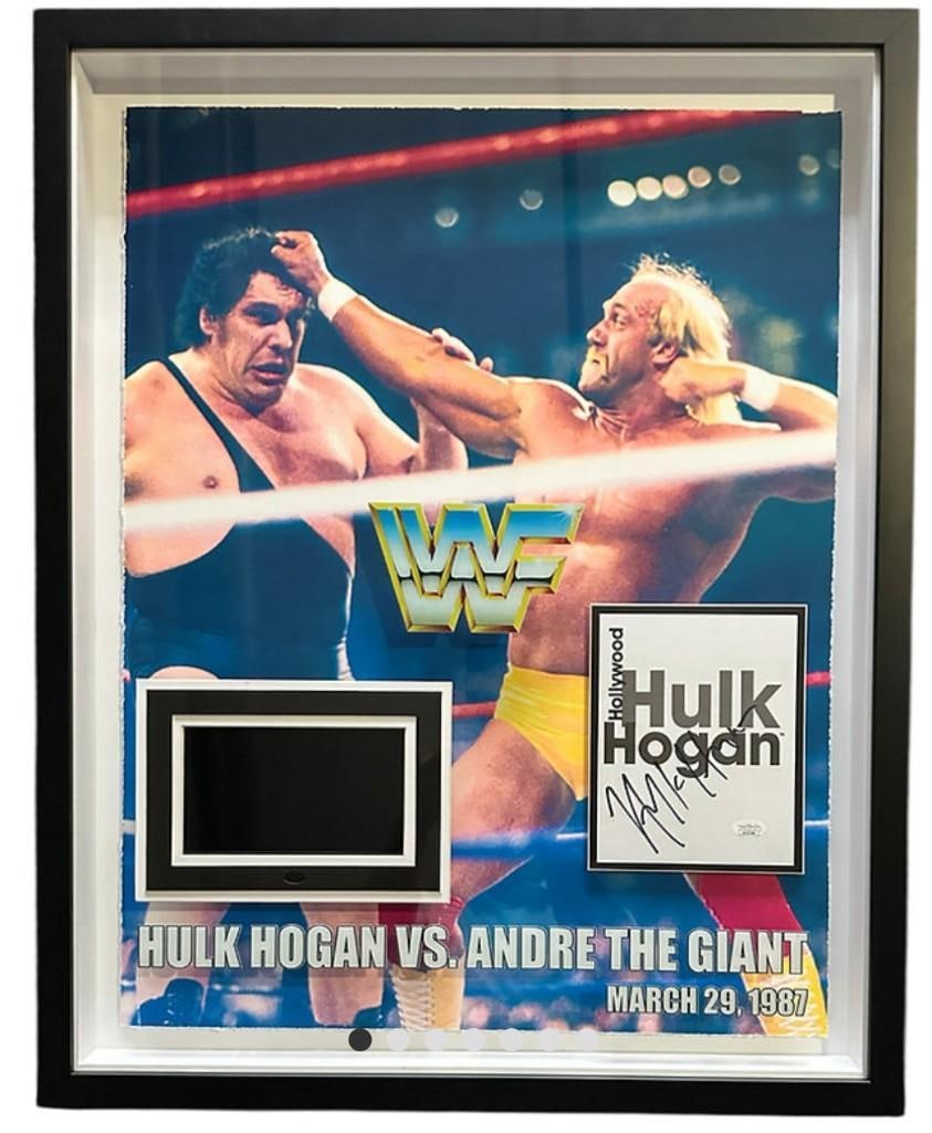 Hulk Hogan Signed Book Page & Video of Wrestling Match Inside 30" x 24" Framed Display (JSA) (1 of 3)