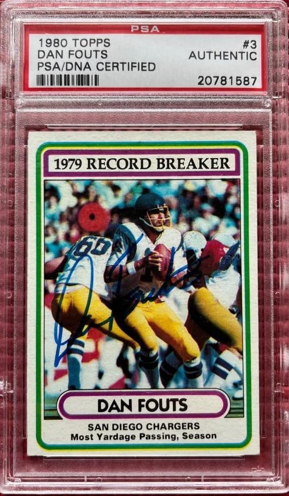 Dan Fouts Signed Slabbed 3.5" x 2.5" 1979 Record Breaker Topps Card (PSA DNA Authentication) (1 of 2)