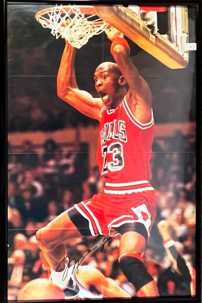 Michael Jordan Signed Chicago Bulls 34.75” x 23.25” Framed Poster (PSA DNA Authenticatio (1 of 3)
