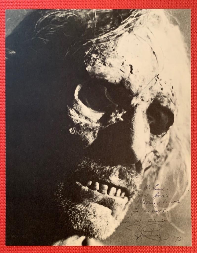 Peter Cushing Signed 11" x 8.5" "Tales From the Crypt" Magazine Photo (Beckett/BAS & JSA Auth.): Black-and-white 11" x 8.5" magazine photo of Arthur Grimsdyke from the film "Tales From the Crypt" signed in blue ballpoint pen by actor Peter Cushing. Cushing also inscribed the message "Richard-