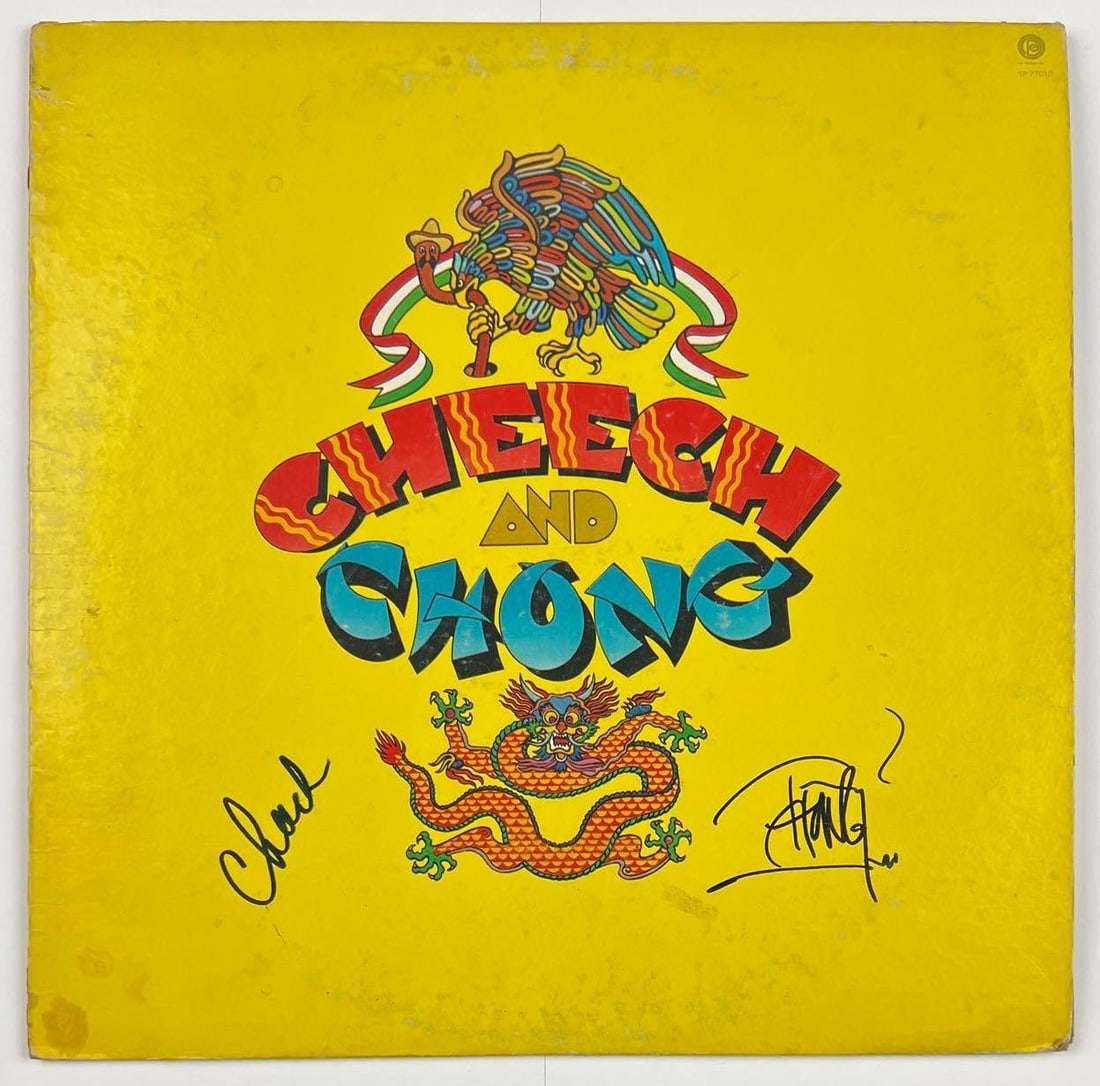 Cheech and Chong Group Signed "Cheech and Chong" Album (2 Sigs) (JSA Authentication): "Cheech and Chong" album signed on the cover in black felt tip marker by Cheech and Chong band members Cheech Marin and Tommy Chong. Measuring approximately 12" x 12" and in very good condition,