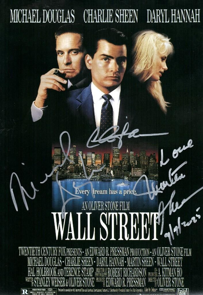 "Wall Street" Cast Signed 18" x 12" Poster Photo (3 Sigs) (ACOA Authentication) (1 of 1)