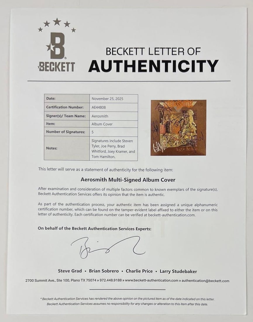 Aerosmith Fully Group Signed "Toys in the Attic" Album (5 Sigs) (BAS) - 6